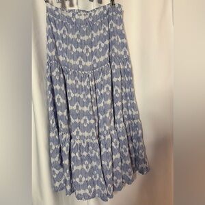 Blue and White Patterned Tiered Maxi Skirt